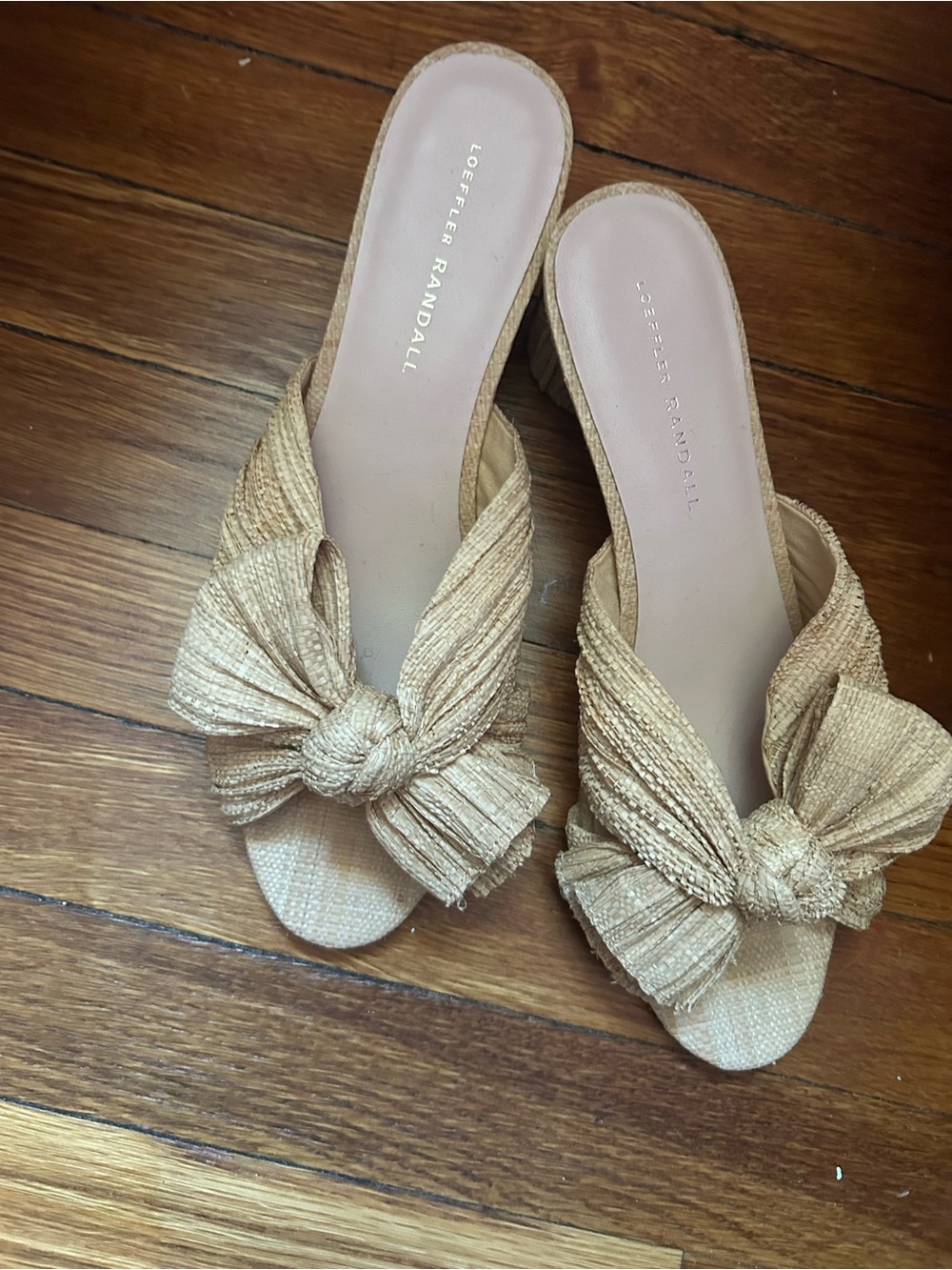 Loeffler Randall Emilia Raffia Knotted Bow Slide Mules